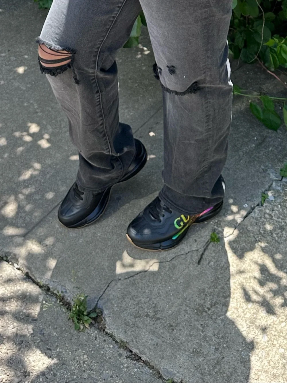 Gucci Black Sneakers with Iridescent Rainbow Logo